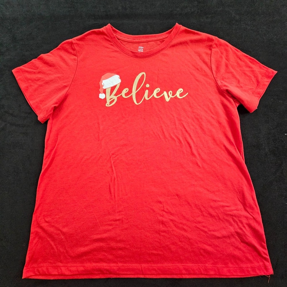 Believe Christmas Red Short Sleeve Cotton Blend T-Shirt Women's XL